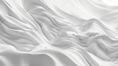 Minimal abstract white background with smooth curve, flowing satin waves for backdrop design.の素材