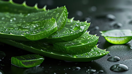 Stack of Aloe vera sliced with gel dripping isolated on white background.の素材