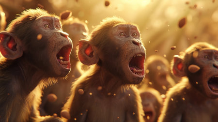 A closeup shot of a monkeys screaming with mouth open.の素材