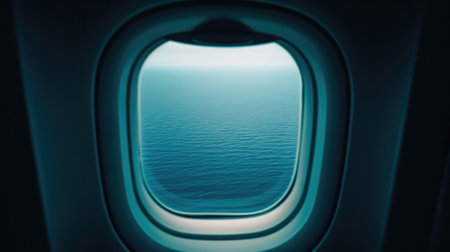 View from the airplane window on the sea and sky through the portholeの素材