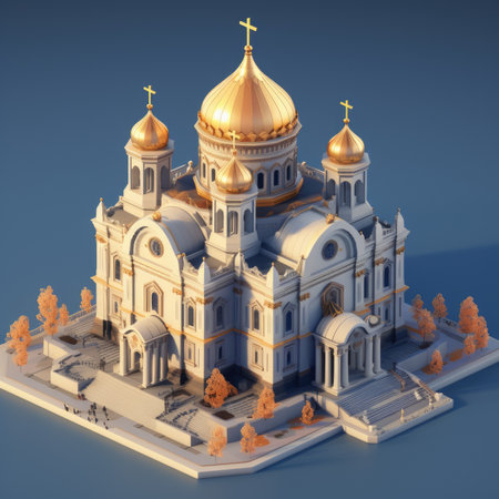 Cathedral of Christ the Saviour on a blue background. 3d illustrationの素材