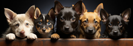 Group of puppies of chihuahua in front of a black backgroundの素材