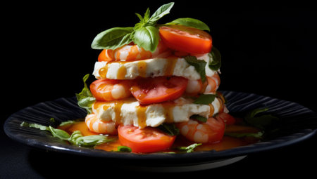 Caprese salad with tomato, mozzarella cheese and basilの素材
