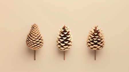 3d render of pine cones isolated on beige background. Minimal christmas conceptの素材
