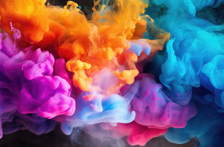 Colorful ink in water on a black background. Abstract background.の素材