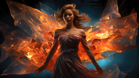 Beautiful girl in the image of a witch with a fire.の素材