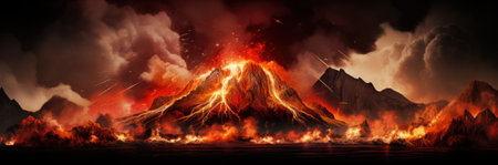 Volcanic eruption. 3D illustration. Elements of this image furnished by NASAの素材