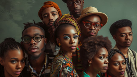 Group of african american women and men in trendy clothes.の素材