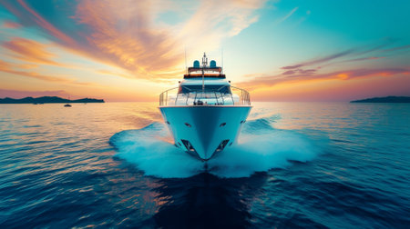 Luxury yacht in the sea at sunset. 3d renderingの素材