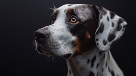 Portrait of a dalmatian dog on a black backgroundの素材