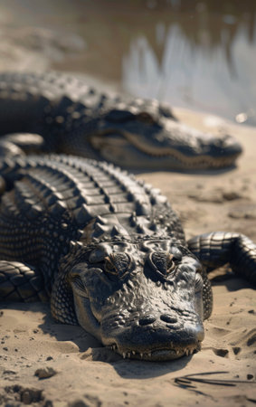 Crocodile on the beach. Close-up. Selective focus.の素材