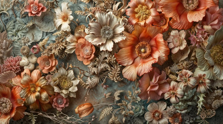 Vintage floral background. Handmade. Close-up, top view.の素材