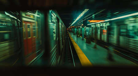 Motion blur of train in a subway station. Motion blur of train in the subway.の素材