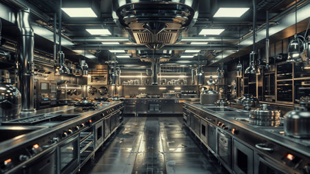 Interior of a modern restaurant kitchen with professional equipment. Toned.の素材