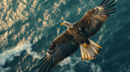 Bald Eagle in flight over the sea. 3D Renderingの素材