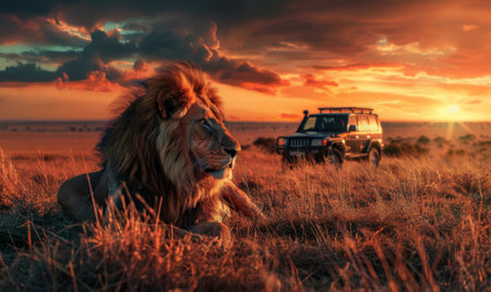 Lion in Masai Mara National Park in Kenya, Africa.の素材
