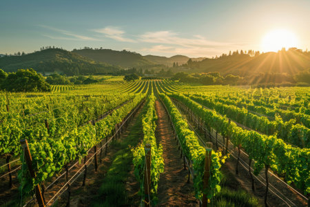 Vineyard in Tuscany, Italy. Vineyards at sunsetの素材