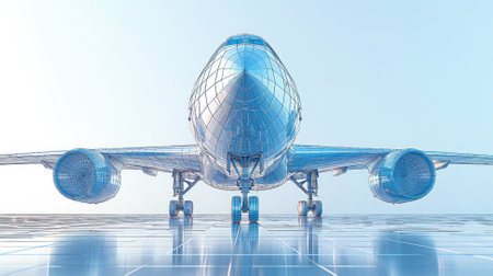 3D rendering of an airplane on a background of blue sky.の素材