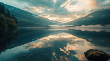 Mountain lake at sunset. Beautiful summer landscape in the mountains.の素材