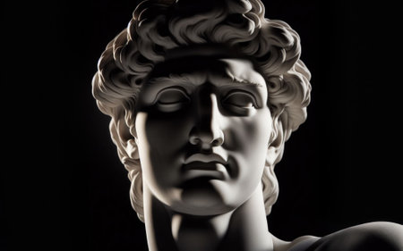 Statue of David on a black background. 3d rendering.の素材