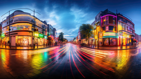 London street at night with motion blur, England, United Kingdom.の素材