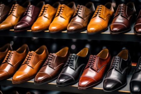 Men's leather shoes in the store. Shallow depth of fieldの素材