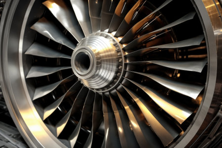 Turbine of airplane close-up. 3D rendering.の素材