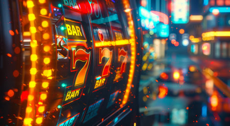 Slot machine wins the jackpot in the casino. 3d renderingの素材