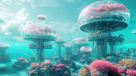 Fantasy alien planet. Underwater world. 3D illustration.の素材