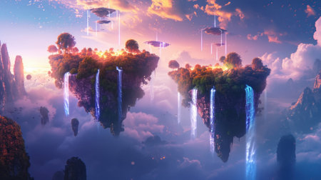 Fantasy alien planet in the clouds. 3d rendering illustration.の素材