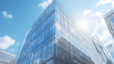 Modern office building. Business concept of successful corporate architecture. 3d renderingの素材