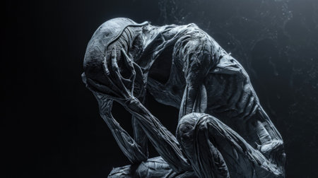 Creepy ghost creature in the dark. 3d illustration.の素材