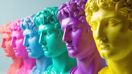 Vibrant artistic display of colorful ancient sculptures.の素材