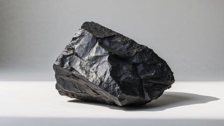 Large black rock with rough texture on white background.の素材