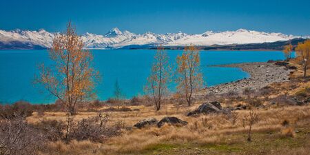 Lake Pukaki with Mt. Cook in background, South Island, New Zealandの写真素材