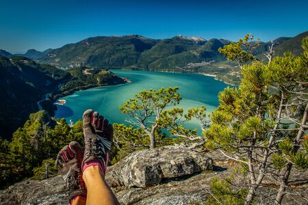 Hiking Mt. Chief in five finger shoes, Squamish, Canadaの写真素材