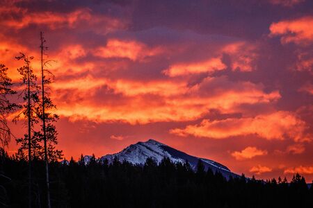Fiery sky above Bow Valley, Alberta province, Canadaの写真素材