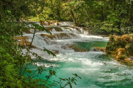 Magical pure cascade waterfall of Agua Azul in Mexico, chiapas must see places, traveling in Mexico, best natural placesの写真素材
