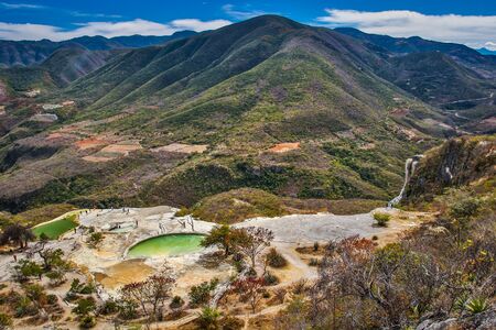 Popular touristic attraction Hierve el Agua in Mexico, must see travel spot of mexican Oaxaca region, beautiful water attraction in Mexicoの写真素材