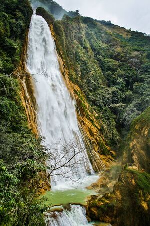 Chiflon waterfalls in Chiapas state of Mexico, touristic attraction of chiapas stateの写真素材
