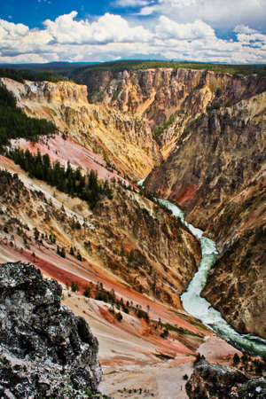 Yellowstone river in colorful deep canyon of one of the most famous US national parkの写真素材