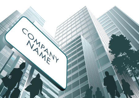 People walking on a street  Skyscrapers in background のイラスト素材