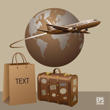 Airplane travel with luggage  illustrationのイラスト素材