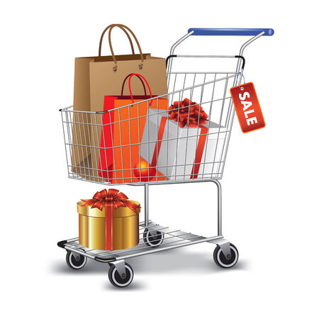 Shopping cart with gifts. Vector illustrationのイラスト素材