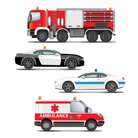 Set of emergency transport icons.  Fire truck, ambulance, police carのイラスト素材