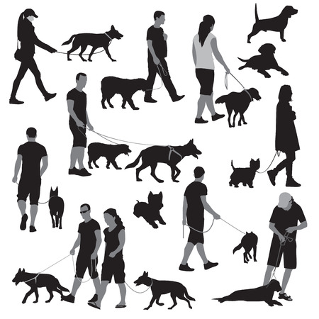 Walking people with dogs illustrationのイラスト素材