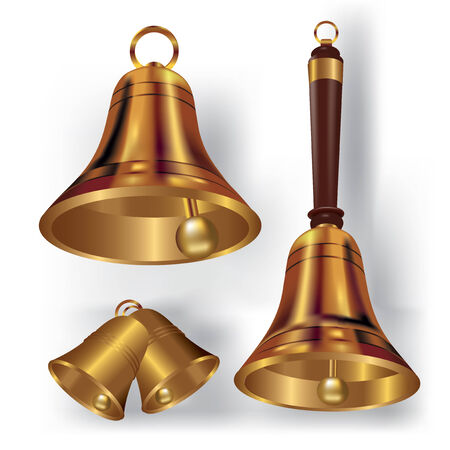 Gold vintage retro bells isolated on white illustrationのイラスト素材