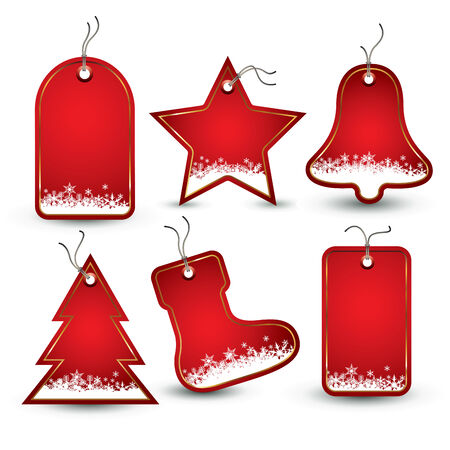 Set of red Christmas tags. Vector illustrationのイラスト素材