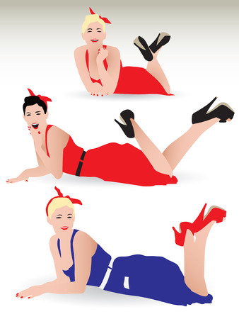 Silhouettes sexy girl in various poses. Vector illustrationのイラスト素材