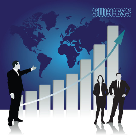Successful business team celebrating their triumph with graph. Vector illustrationのイラスト素材